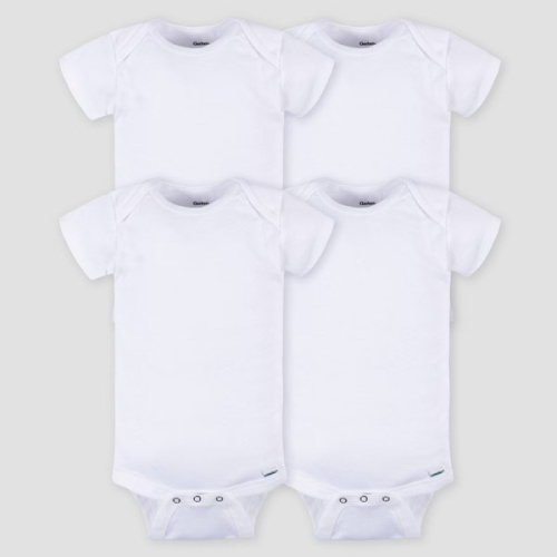 Gerber Baby 4pk Short Sleeve Onesies Bodysuit - White 6-9M: Cotton Ribbed Bodysuits