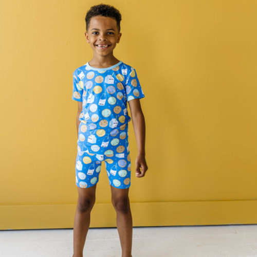 Blue Cookies & Milk Two-Piece Short Sleeve & Shorts Pajama Set