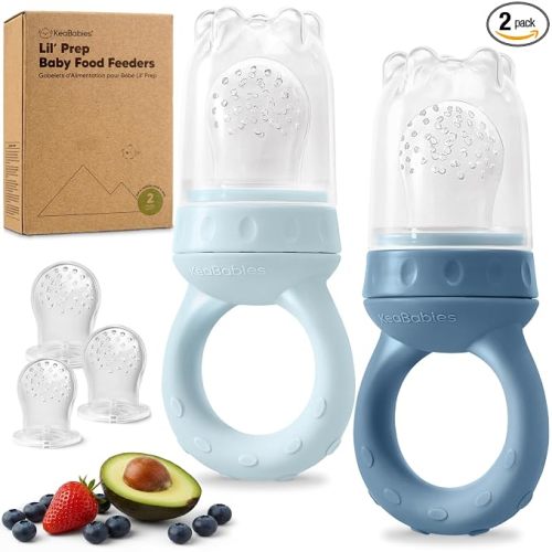 KeaBabies Baby Fruit Feeder 2pk, Silicone Baby Food Feeder,BPA-Free (Ocean) | Babies 6-12 Months, Breast Milk Popsicle, Baby Led Weaning, Pacifier, Freeze Frozen Solid Food, Baby Feeding Essential