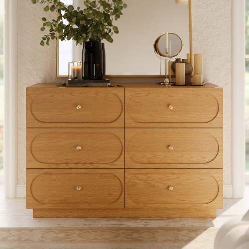 47" Modern Natural 6-Drawer Dresser with Charging Station|Homary