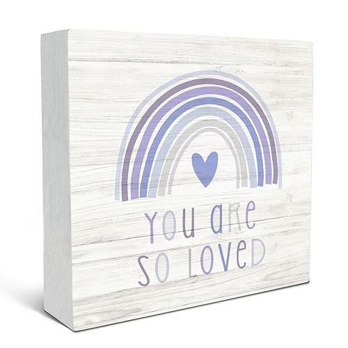 SRADMO You Are So Loved Rainbow Heart Wood Box Sign, Kids Inspirational Quotes Wooden Block Box Sign Decor for Kids Room, Nursery, Playroom Shelf, Table Decorative Accessories
