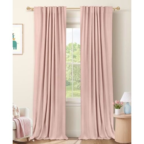 Blush Pink Total Blackout Curtains for Bedroom 84 Inch Long