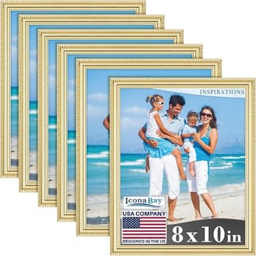 Icona Bay 8x10 Picture Frames, Gold, 6 Pack, Contemporary, Inspirations