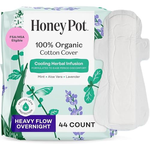 The Honey Pot Company - Cooling - Postpartum Pads - Postpartum Essentials | Cooling Effect - Infused w/Mint, Aloe, Lavender - Organic Cotton Cover - Pads for Women w/Wings - Feminine Care - 48ct