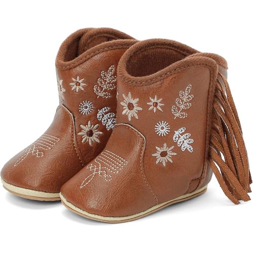 Infant Toddler Western Boots Cowgirl Cowboy Soft Rubber Sole Booties for Baby Girls Boys 3-18 Months