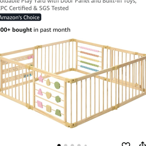ZETY Natural Wood Baby Playpen – 8 or 10 Panel Foldable Play Yard with Door Panel and Built-in Toys, CPC Certified & SGS Tested