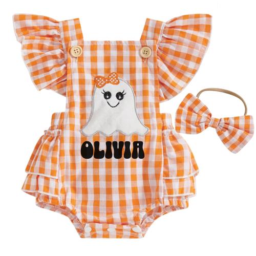 First Halloween baby outfit Halloween baby girl outfit Infant girl Halloween romper with ghost Halloween dress newborn baby girl summerween