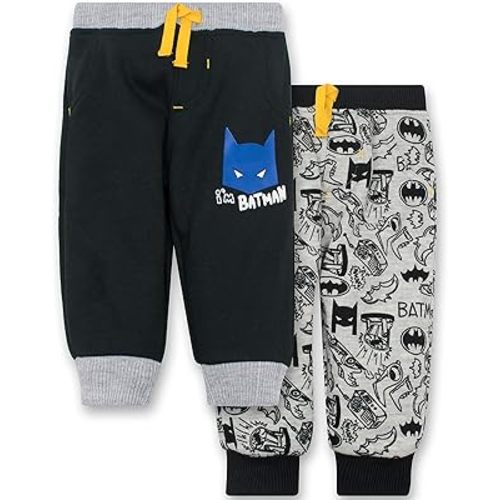 Warner Bros. Batman Baby Boys' 2 Pack Fleece Drawstring Jogger Pants, Black and Grey 0-3 Months