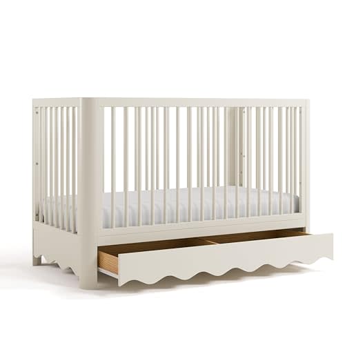 Storkcraft Casablanca Convertible Crib with Drawer and Toddler Guardrail (Frosted Oat)  GREENGUARD Gold Certified, Toddler Bed Conversion Kit Included, Fits Standard Crib Mattress, Crib with Storage