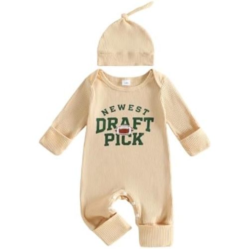 Newborn Baby Boy Girl Clothes Letter Football Knitted Romper Jumpsuit with Mitten Cuffs Hat Fall Outfits