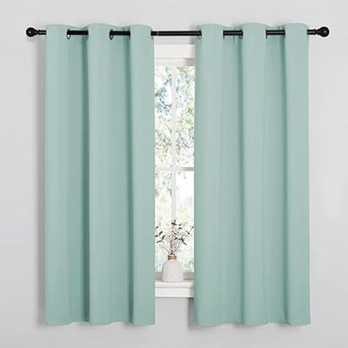 NICETOWN Aqua Blue Room Darkening Curtains for Kitchen, Window Treatment Thermal Insulated Solid Grommet Curtains/Drapes Bedroom (Set of 2, 42 inches Wide by 63 Long)