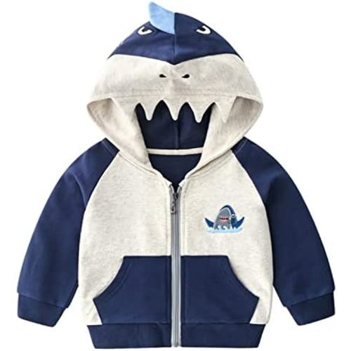 Toddler Boys Full Zip Dinosaur Hoodies Comfortable Sweatshirt