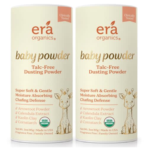 Talc-Free Organic Baby Powder - Non-Toxic Dusting Powder for Baby & Body | Triple Action Moisture & Chafing Defense with Natural Arrowroot & Cornstarch - USDA Organic, Fragrance-Free, USA - 3oz 2 pack