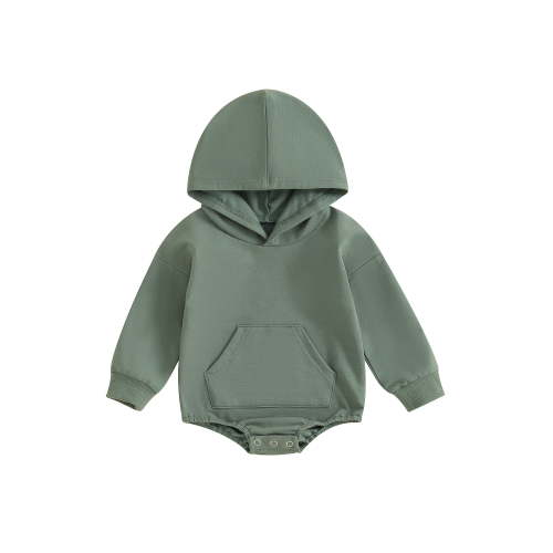 Rdhnmea Baby Girl Boy Hoodie Romper Sweatshirt Newborn Solid Color Long Sleeve Hoody Bodysuit Front Pocket Infant Spring Clothes Outfit