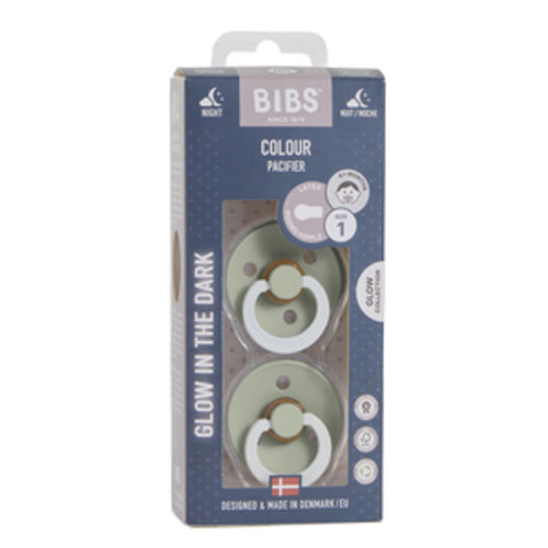 Bibs Colour Pacifier Glow In The Dark Sage Size 1 2 Pack