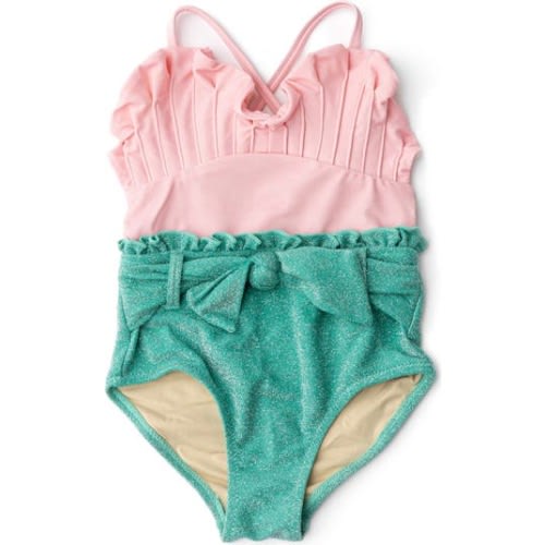 Kids' Metallic Ruffle Tie Belt One-Piece Swimsuit, 6-12M