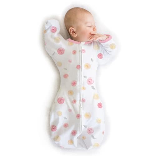 Amazing Baby Transitional Swaddle Sack, Arms Up Half-Length Sleeves & Mitten Cuffs, Swaddle for Newborn Transition to Baby Sleep Sack Wearable Blanket, Med, 3-6 mo, 14-21 lb, Little Watercolor Roses