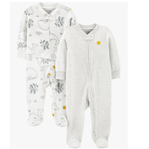 0-3M Simple Joys by Carter's unisex-baby 2-way Zip Thermal Footed Sleep and Play, Pack of 2