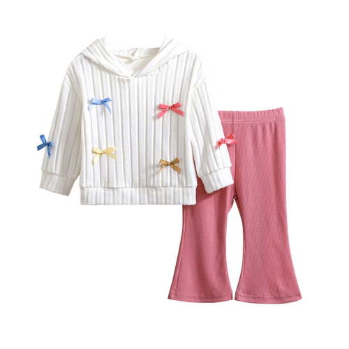 FYDUU Toddler Baby Girl Clothes Infant Girls Cute Bow Long Sleeve Hoodie And Flared Pants Two Piece Outfit Fashion Baby Girls Fall Clothes 9-12 Months