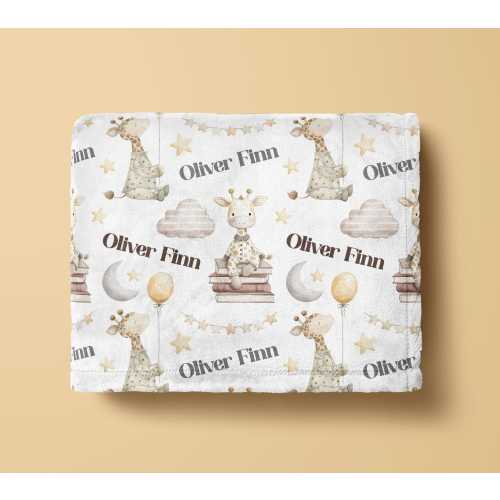 Personalized Giraffe Baby Blanket, Watercolor Nursery Decor