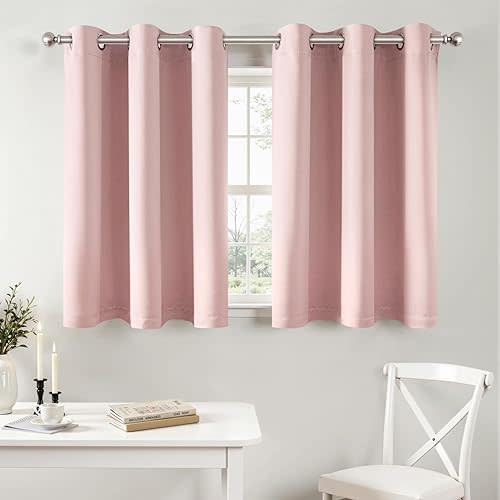 MIULEE Short Curtains for Windows - Baby Pink Blackout Half Window Curtains Thermal Insulated Privacy Drapes for Kitchen Bedroom Bathroom Grommet Top Small Basement Tiers W40 x L36 Inch 2 Panels