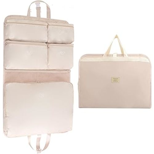 7-in-1 Travel Storage Bag, Foldable Hanging Packing Cube with Compartments for Clothes, Beige