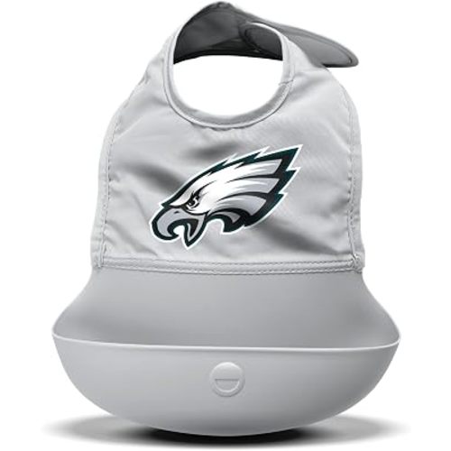 Smilo Silicone Bib - Officially Licensed NFL Fabric & Silicone Baby Bib with Crumb Catcher for Babies and Toddlers
