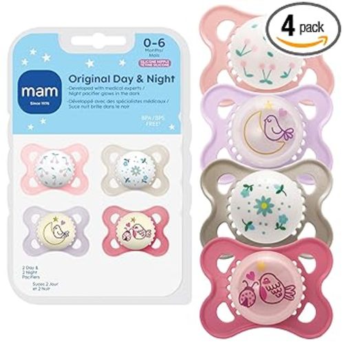 MAM Original Baby Pacifiers 0-6 Months, Glows in The Dark, 4 Pack