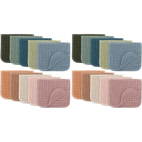 Comfy Cubs Muslin Burp Cloths 20" x 10", Pack of 20 - Large, 6-Layer, Ultra Absorbent 100% Cotton for Baby Drool and Messes - Soft, Safe & Gentle Baby Burp Cloths for Boys & Girls - Multi