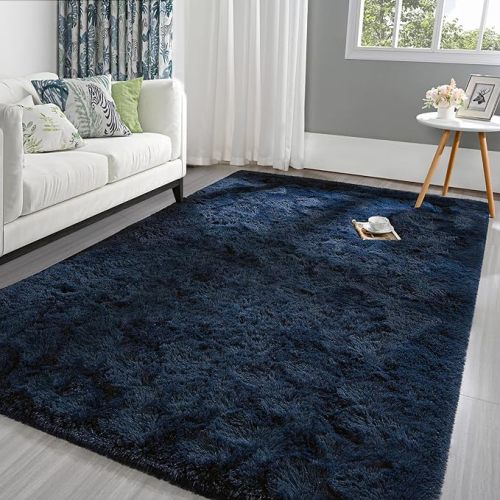 Pettop Fluffy Navy Blue Rug for Bedroom Living Room, 8x10 Feet Super Soft Shaggy Plush Fuzzy Rugs for Girls Kids Boys, Non-Slip and Washable Rug for Nursery Classroom, Carpet for Rooms Decor