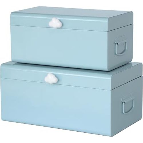 Vixdonos Large Decorative Box Set of 2 Metal Keepsake Trunk with Cloud-shaped Decorative Clasp for Reception,Wedding,Baby & Bridal Shower,17.3X10.6X8.3 Inches