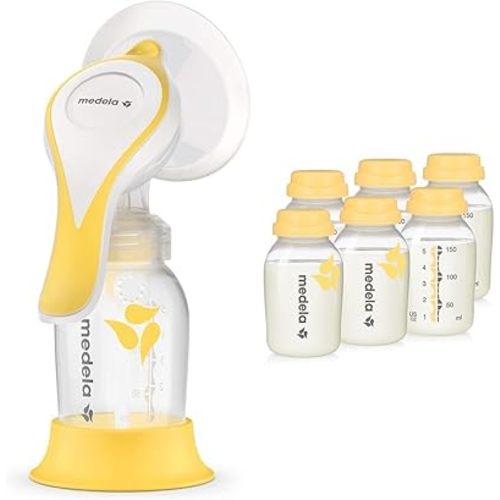 Medela Manual Breast Pump Bundle with Storage Bottles and Flex Shields for More Comfort and Milk