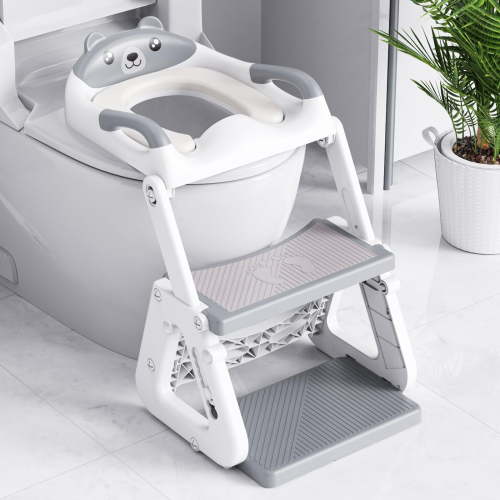 Soluxeo 2-in-1 Potty Training Seat, Adjustable Height Anti-Slip Pad & Splash Guard, Toddler Potty Training Toilet with Step Stool for Boys and Girls, White&Gray