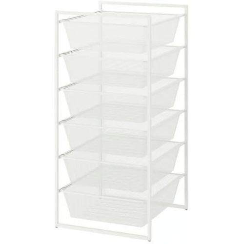 Modern 6-Tier Storage Unit with White Metal Frame – Mesh Drawer Organizer for Bedroom, Office, or Closet – Space-Saving, Durable, Easy Assembly, 20.1 x 19.63 x 41 Inches