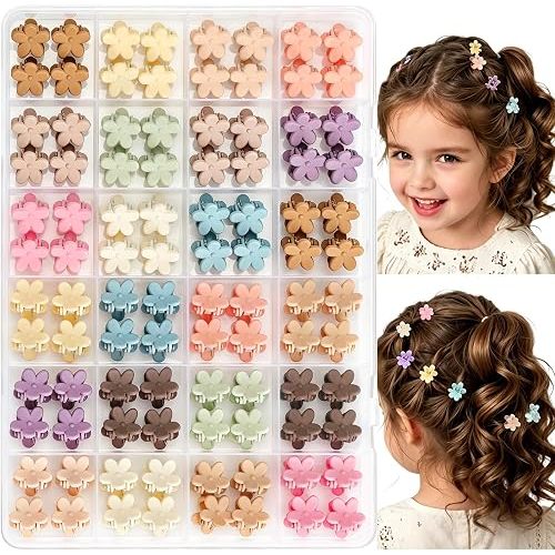 96pcs Mini Flower Hair Clips for Kids Cute Mini Claw Clips Hair Pins Colorful Small Hair Accessories for Girls Women Teens Kids Toddlers Children in Organizer Box