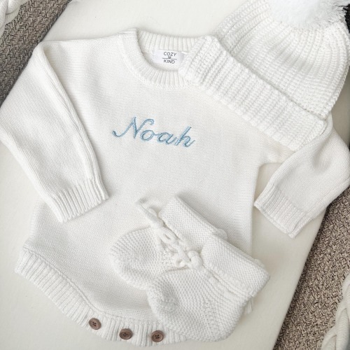 Embroidered Knit Baby Romper: Personalized Cotton Outfit