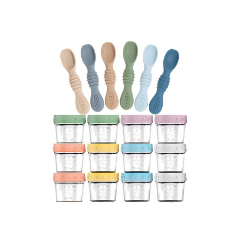 Glass Baby Food Storage Jars and Silicone Baby Spoons Set, One Size