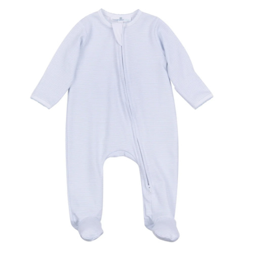 Magnolia Baby Mini Stripes Zip Footie Blue