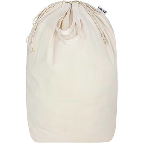 Canvas Laundry Bags with Handles & Square Base 13.8"x 13.8", Large Heavy Duty Laundry Hamper Bag, College Dorm Washable Drawstring Cotton Dirty Clothes Sack (Beige,1 Pack)