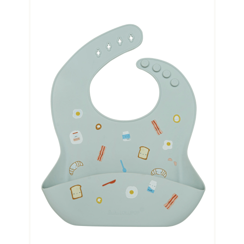Silicone Bib Printed - Breakfast Blue