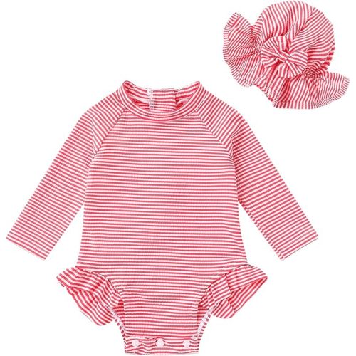 Infant Baby Girl Swimsuit One-Piece Long Sleeve Rash Guard with Hat Set Floral Zipper Bathing Suit Leopard Beach Wear