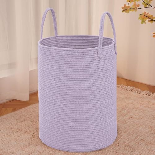 Large Woven Laundry Basket Hamper,80L Cotton Rope Storage Bin for Blankets,Toys and Clothes,Decorative Tall Nursery Hamper for Living Room,Baby Nursery,Bathroom and Bedroom,Purple
