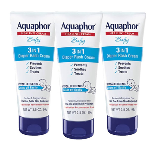 Aquaphor Baby Diaper Rash Cream, 3-in-1 Diaper Rash Relief, 3.5 Oz Tube, (Pack of 3)