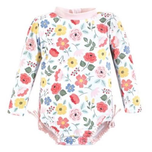 Hudson Baby Girls Rashguard Baby Swimsuit, Modern Botanical, 6-9 Months