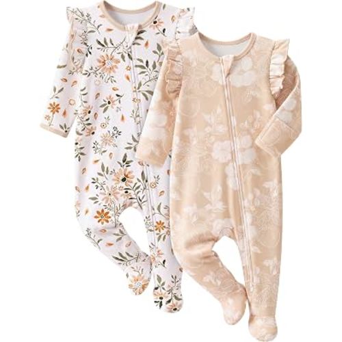 Yoofoss Baby Sleepers 100% Organic Cotton Baby Girl Clothes Baby Pajamas | Footed Pajamas for Newborn 0-3 3-6 6-9 Months , Two Way Zipper 3Pcs Soft Sleep and Play Infant Pjs with Mitten Cuffs