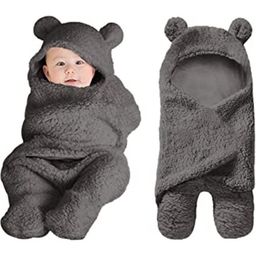XMWEALTHY Cute Baby Items Newborn Plush Nursery Swaddle Blankets Soft Infant Girls Clothes Dark Grey