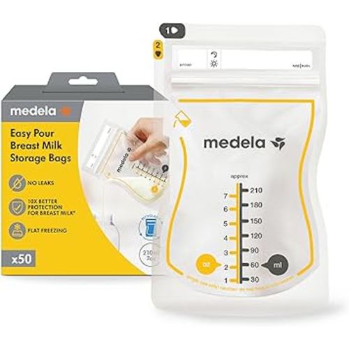 Medela Easy Pour Disposable Breast Milk Storage Bags, 7 oz/210 ml Capacity, Leakproof Design with Milk Protection, Made Without BPA, Pack of 50