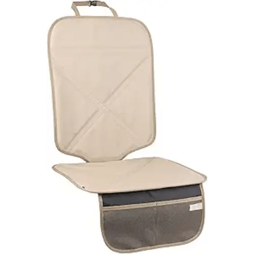 Viaviat Car Seat Protector Leather Waterproof Child Safety Seat Protector Cover with Thick Pad and 2 Large Pockets Durable Kick Mat for All Auto Seat (Beige)