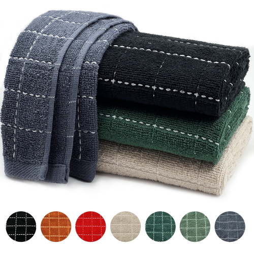 Furkithn 100% Cotton Kitchen Dish Towels, Super Soft and Absorbent Dish Cloths Washing Drying Dishes, 15" x 25", Mixed Color, 4 Pack
