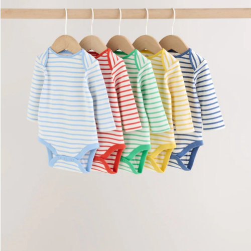 Buy Bright Stripe Long Sleeve Baby Bodysuits 5 Pack from Next USA 0-3 months